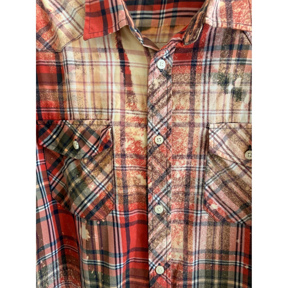 Rue21 Black Bleached Flannel Shirt Red Plaid Pumpkin Graphic Fall Top Womens L - Picture 5 of 9